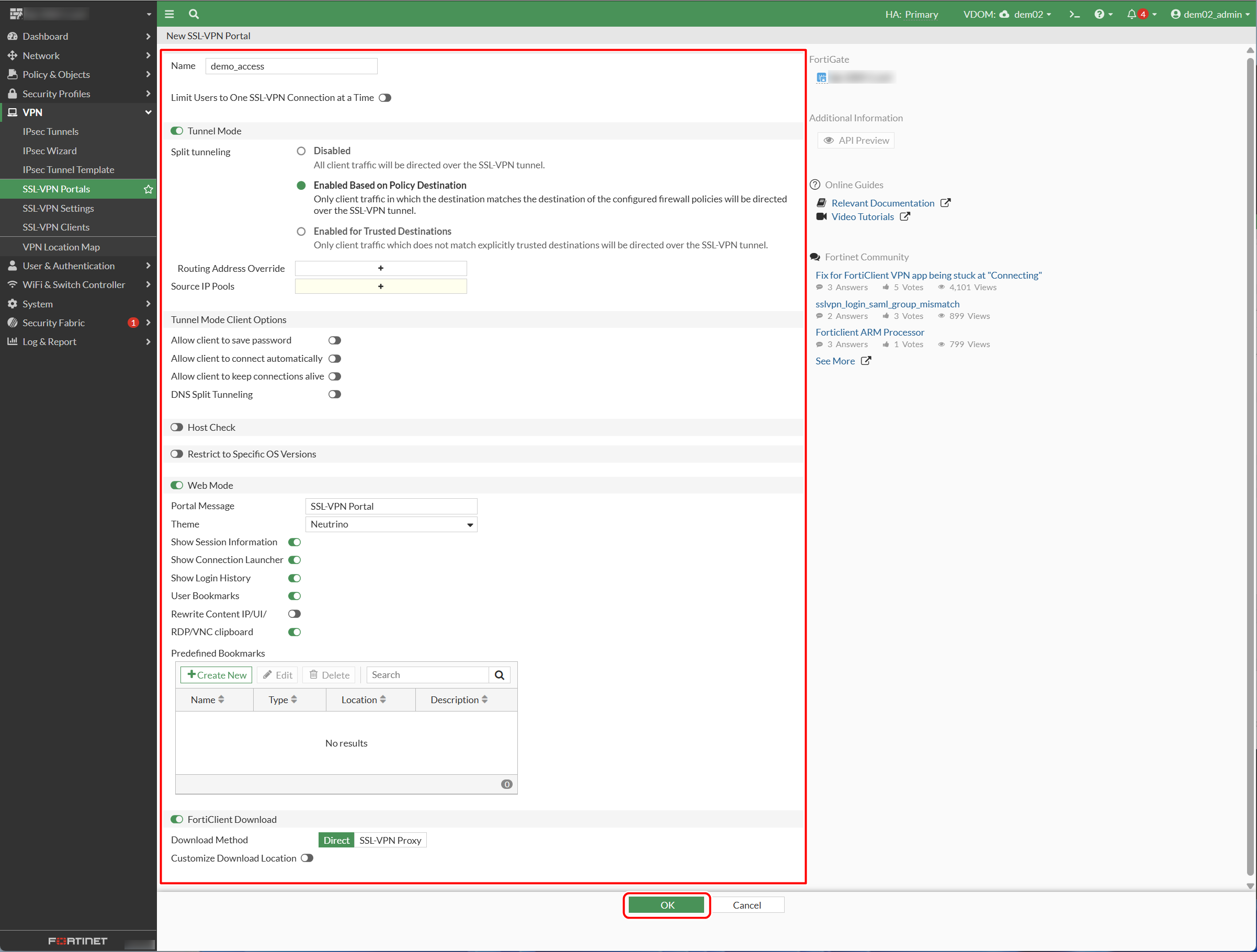 2．SSL-VPNポータルを設定する - InfiniCloud株式会社